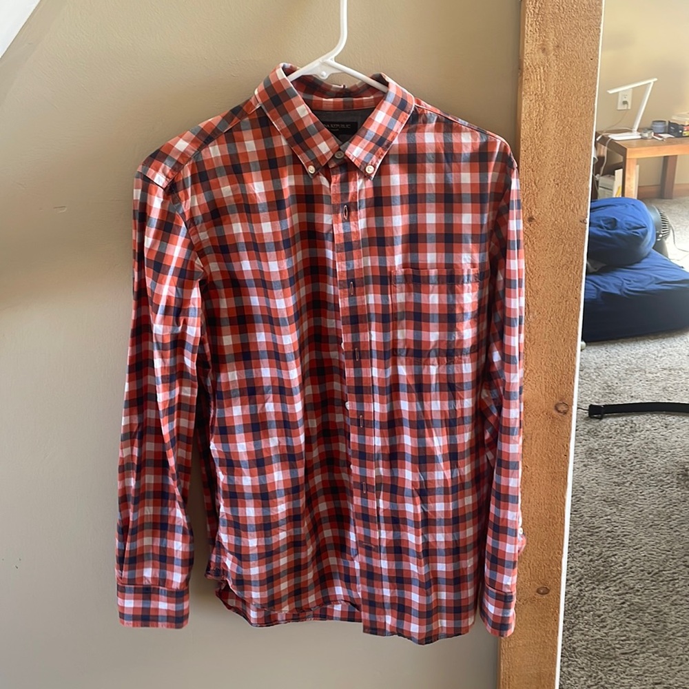 Banana Republic soft wash orange plaid long sleeve